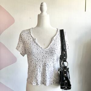 Ditsy Floral Ribbed Top, Cottagecore Coquette Y2K Soft Girl‎ XL Casual Summer